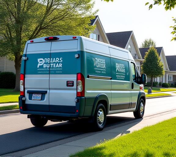 E-commerce last-mile delivery van in Columbus Ohio suburban neighborhood